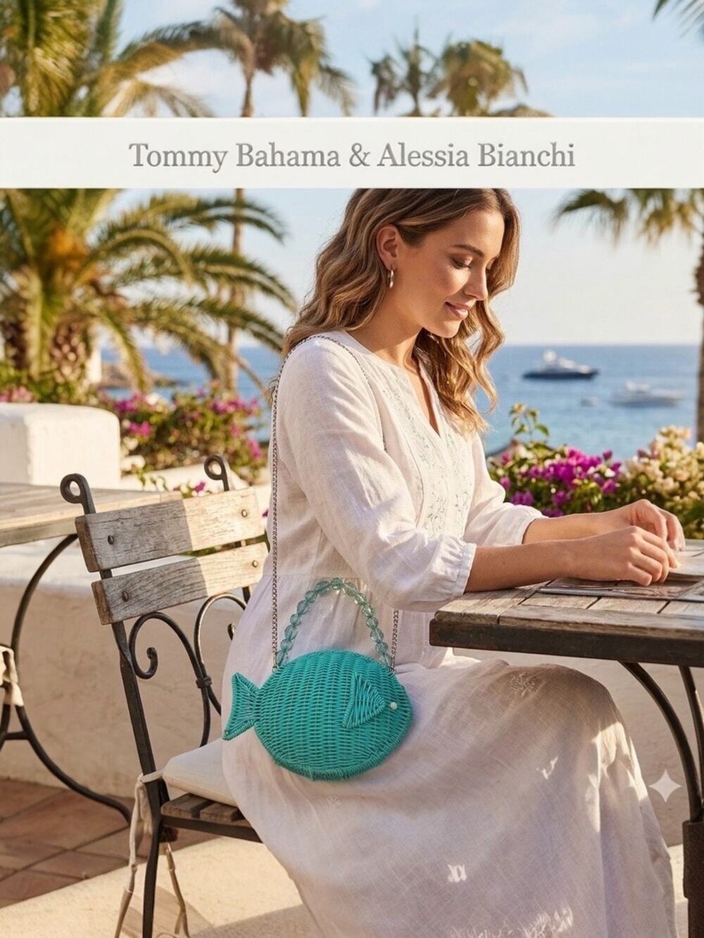 Tommy Bahama & Alessia Bianchi Fish Wicker Crossbody Bag NWT